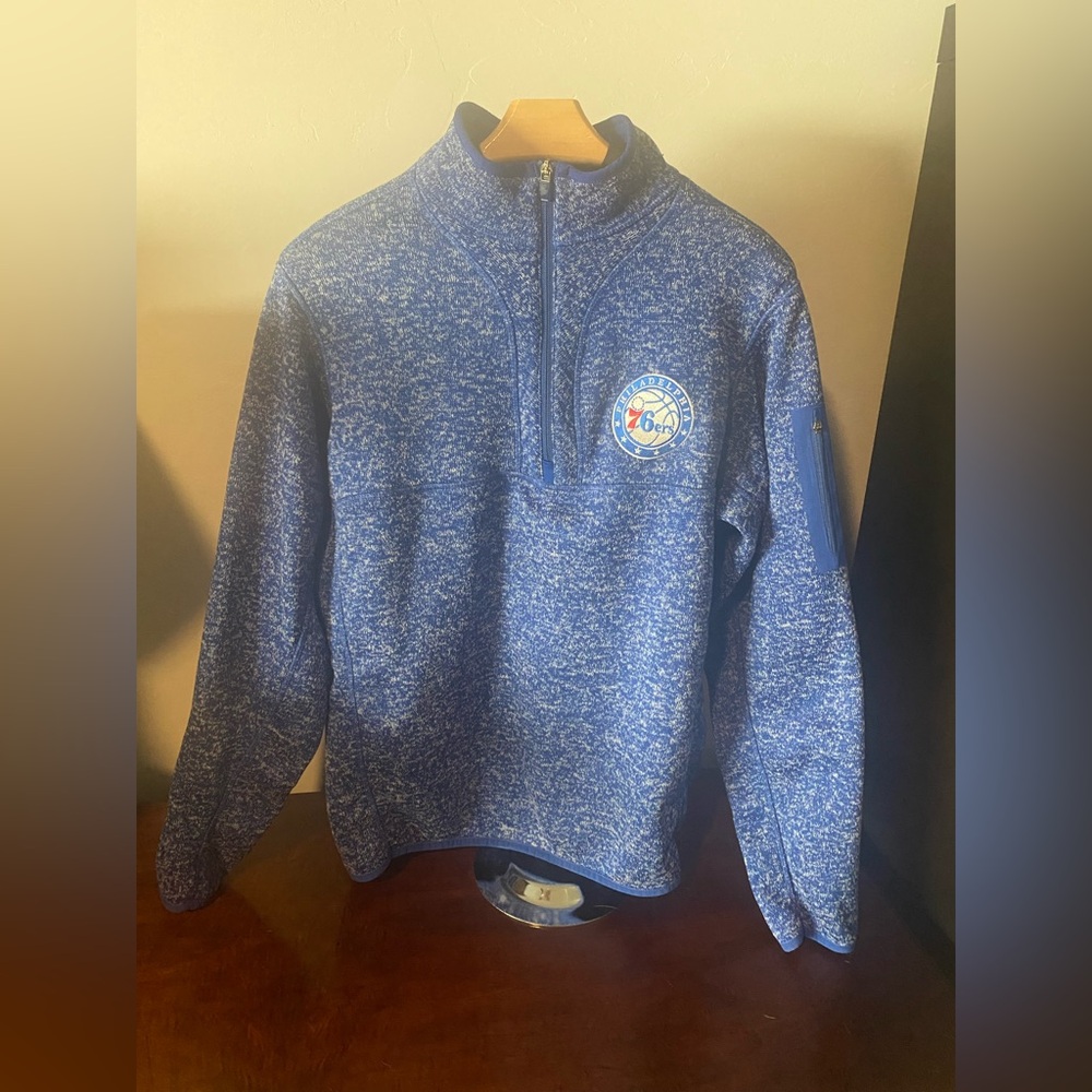 Antigua Men's Heathered Blue 76ers Half-zip Sweater